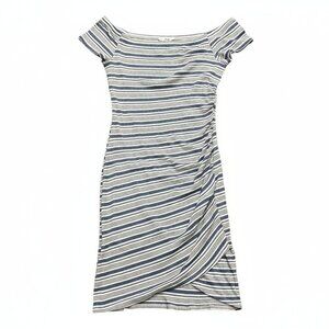 Soprano Blue and white Striped Off-Shoulder Dress - size medium